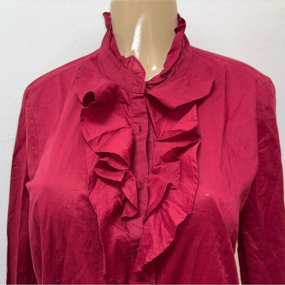 Talbots Red Ruffled Button Down Too Size 14 New - Picture 2 of 6